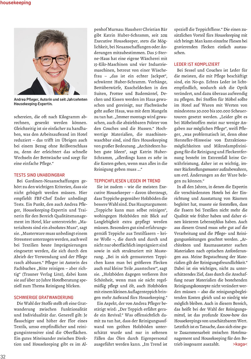 Andrea Pfleger, Autorin und seit Jahrzehnten Housekeeping-Expertin. Andrea Pfleger, Autorin und seit Jahrzehnten Housekeeping-Expertin.